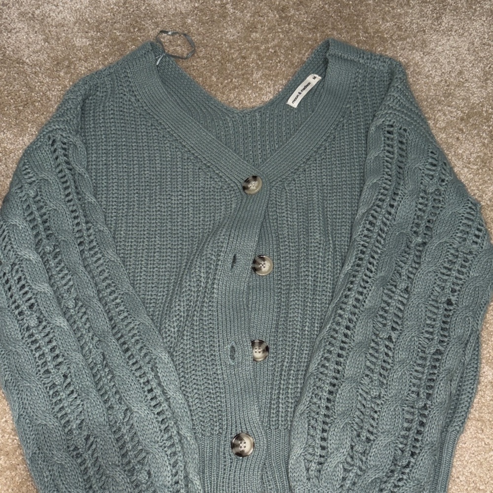 moon & madison Teal Cable Knit Cardigan